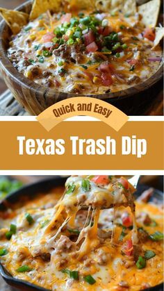 the best texa trash dip recipe is loaded with chicken, cheese and tortilla chips