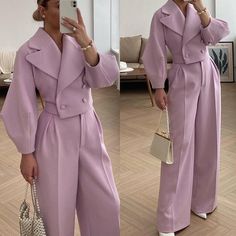 Margaret Coat + Pants Suit Material: Polyester Size Chart for Suit. CM Size Bust Waist Length Pant Length S 100 68 48 104 M 105 73 49 105 L 110 78 50 106 XL 115 83 51 107 Size Chart for Suit. INCH Size Bust Waist Length Pant Length S 39.37 26.77 18.90 40.94 M 41.34 28.74 19.29 41.34 L 43.31 30.71 19.69 41.73 XL 45.28 32.68 20.08 42.13 Size Chart for Coat. CM Size Bust Waist Length S 96 73 110 M 101 78 111 L 106 83 112 XL 111 88 113 Size Chart for Coat. INCH Size Bust Waist Length S 37.80 28.74 4 Autumn Lantern, Lady Suit, Purple Suits, Oversized Outfit, Elegante Casual, Long Sleeves Coats, Woolen Coat, Tres Chic, Look Vintage