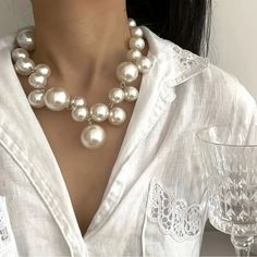 Dazzling Elegant Style - Simulated Pearl Evening Jewelry For Women - Perfect For Special Occasions Pearl Necklace Stack, Chunky Pearl Necklace, Necklace Stack, Blue Statement Necklace, Evening Jewelry, Blue Beaded Necklace, Layered Necklace Set, Chunky Beads, Faux Pearl Necklace