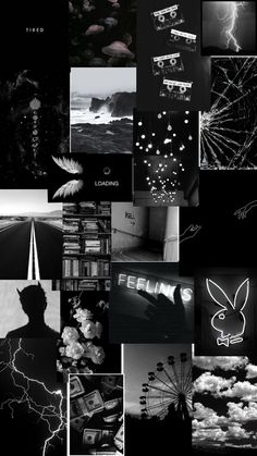 black and white collage with various images