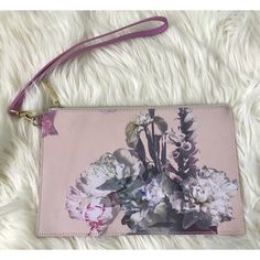 Ted Baker London Purse With Zipper New Never Used Pink Purple White Detachable Wrist Strap Measurements See Photos Thin Gold Slides, Rose Bag, London Bags, Leather Clutch Purse, Pink Clutch, Black Clutch, Clutch Pouch, Kate Spade Jewelry