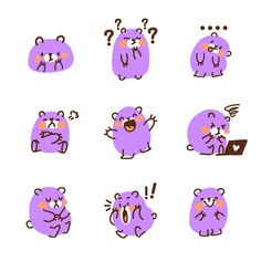 purple bears with different expressions on their faces and chests are shown in this cartoon