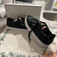 Brand New, Never Worn Size 11 Sneakers. Super Cute Just Too Tight On My Feet. Black And Gold Sneakers, Women High Top Sneakers, Black Platform Sneakers, Guess Sneakers, Guess Heels, Silver Sneakers, Gold Sneakers, Top Sneakers Women, Guess Shoes