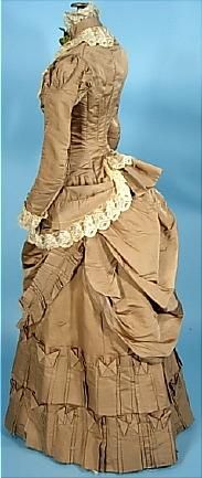 1882 Cocoa Colored Silk 2-piece Bustle Wedding Gown with Silk Lace Trim 19th Century Dresses, Silk Wedding Gown, 1880s Fashion, Bustle Dress, Antique Fashion