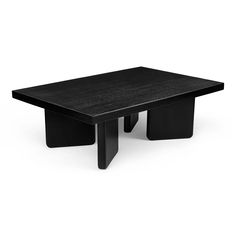 a black coffee table with two legs and a square shape on the top, against a white background