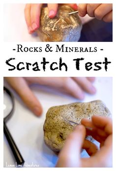 rocks and minerals - scratch test for kids with text overlay that reads rocks & materials