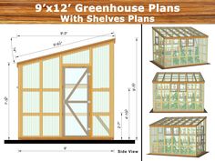 the green house plans are shown in three different sizes and styles, including one with windows