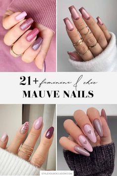 Mauve And Glitter Nails, Mauve Nail Designs Nailart, Mauve Nails Design Classy, Mauve And Navy Nails, Mauve French Manicure, Fall Mauve Nail Colors, Simple Mauve Nails, Matte Mauve Nails With Accent, Mauve And Brown Nails