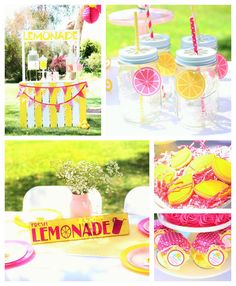 a collage of lemonade themed party items