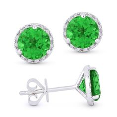 This Stud Earring is crafted in 14K White Gold showcasing Round Green Emerald. This elegant piece makes a stunning statement for all occasions. Size: one size. Gender: female. Age Group: adult. White Gold Earring, Emerald Earrings Studs, White Gold Earrings, Gold Earring, Green Emerald, White Diamonds, Stud Earring, Diamond White, Emerald Green