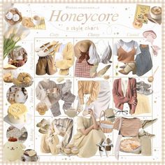 Honeycore Outfits, Honeycore Aesthetic Outfits, Outfit Chart, Honeycore Aesthetic, Cute Outfits Aesthetic, Honey Core, Cottagecore Outfit Ideas, Bookstore Owner, Cottagecore Outfit