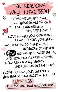 WPL Keepsake Inspired Words Keepsakes - Ten Reasons Why I Love You Love Notes To Your Boyfriend, Love You Quotes, Love You Boyfriend, Patience Quotes, Reasons Why I Love You, Love You Messages, Creative Gifts For Boyfriend