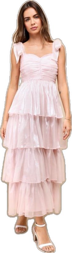 Tiered Organza Party Dress, Feminine Tiered Skirt Dresses For Party, Sheer Satin Party Dress, Chic Tiered Organza Dresses, Chic Organza Tiered Skirt Dress, Tiered Skirt Dress For Wedding Guest, Glamorous Tiered Skirt Summer Dress, Feminine Organza Party Dress, Sheer Satin Summer Dresses