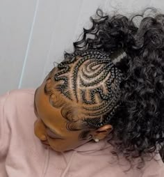 Braided Up Ponytail With Curls, Braided Ponytail With Curly Hair, Braids Into Curly Ponytail, Braided Ponytail Hairstyles Designs, Braided Ponytail With Weave, Cornrow Updo Hairstyles For Black Women, Braids With Curly Ponytail, Braids With Quick Weave In The Back, Feed In Ponytail Braids