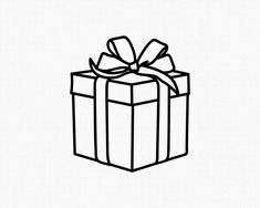 a black and white drawing of a gift box with a bow on it's top