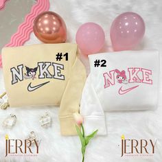 Kuromi & My Melody Nike Embroidered Sweatshirt: Couples Hoodies Nike Disney Sweatshirt Couple, Nike Embroidered Sweatshirt, Disney Nike, Couple Disney, Princess Fiona, Nick Wilde, Matching Hoodies, Embroidered Shirts, Judy Hopps