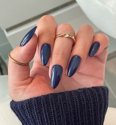 50+ Cute November Nails You Need to Try this Month! - Prada & Pearls Blue Chrome Nails, Navy Nails, Navy Blue Nails, Solid Color Nails, November Nails, Blue Acrylic Nails, Press Ons, Nails 2024, Blue Solid