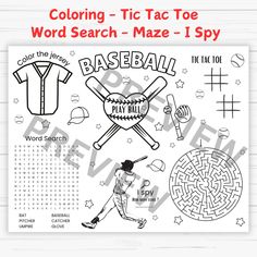 a coloring page for the word search maze - i spy with baseball and baseball bats