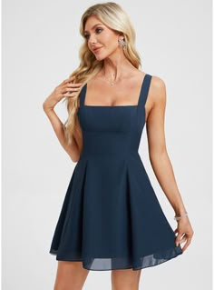 JJ's House Bow Chiffon Square Spring Summer A-line Bow/Tie Back Coquette Skater Dresses Black Tie Beautiful Back Night Out Simple Sweet & Flow Dark Navy Height:5.8ft（176cm） Bust:32in（82cm）Waist:24in（61cm）Hips:35in（89cm） Short Blue Spaghetti Straps Homecoming Dress. #JJ's House #Bow #Chiffon #Square #Spring #Summer #Aline #BowTieBack #Coquette #SkaterDresses #BlackTie #BeautifulBack #NightOut #Simple #Sweet&Flow #DarkNavy #Short #Blue #SpaghettiStraps #HomecomingDress Simple Classy Dresses, Dresses With Thick Straps, Bar Mitzvah Dresses Guest Teen, Dress For Middle School Dance, 8th Grade Formal Dresses For Teens, Eighth Grade Graduation Dresses, Navy Dress Short, Dresses For Middle School Dances, Modest Hoco Dresses