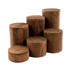 four wooden stools stacked on top of each other in different sizes and shapes, all made out of wood