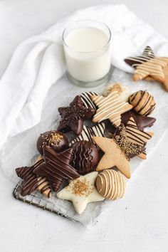 some cookies and milk on a table