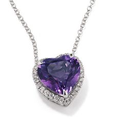 A halo of natural diamonds outlines the vibrant natural amethyst gemstone at the heart of this beautiful pendant. Crafted in bright 14-karat white gold  filigree around the outer profile adds a touch of elegance. Elegant Heart-shaped Amethyst Necklace, Formal Purple Heart Pendant Necklace, Purple Heart Pendant Necklace For Formal Occasions, Diamond Outline, Step Kids, Gold Filigree, Amethyst Gemstone, Natural Diamonds, Diamond Necklace