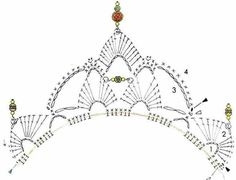 a drawing of a tiara with beads on it's sides and an orange bead in the middle