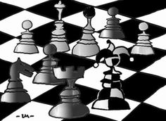 black and white chess pieces on a checkered board