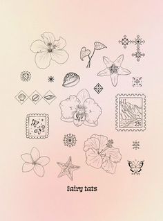 an image of some flowers and butterflies on a pink background with the words fairy tails