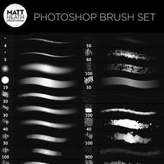 the photoshop brush set is shown in black and white