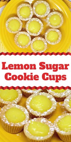 lemon sugar cookie cups on a yellow plate