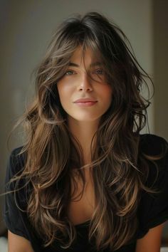 Long Bangs For Wavy Hair, Long Hair With Layers And Fringe, Long Wavy Hair Curtain Bangs Layers, Heavy Fringe Long Hair, Clip In Curtain Bangs, Hair Cuts Long Hair Layers Bangs, Boho Haircuts For Long Hair, Layers For Wavy Hair Long, Wispy Layers Long Hair