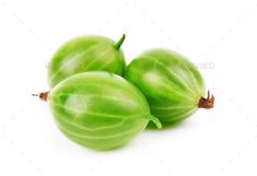 three green grapes on white background - stock photo - images