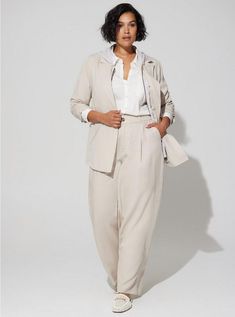 Studio Linen BlazerPlus Size Studio Linen Blazer, CHATEAU GRAY Plus Size Linen Outfits, Linen Suits Women, Dressy Clothes, Linen Outfits, Plus Size Fall, Business Dress, Linen Suit, Career Wear, Grey Blazer