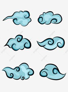 the different types of clouds are shown in this drawing style, including blue and white