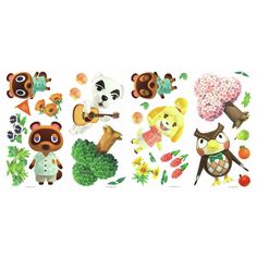 an assortment of animal stickers on a white background with flowers and other items in the shape of animals