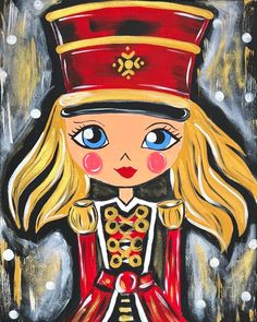 a painting of a girl in a red and gold dress with big blue eyes wearing a crown