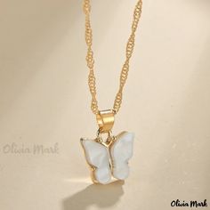 Olivia Mark - Exquisite White Butterfly Pendant Necklace - Graceful and Elegant White Alloy Necklaces For Jewelry Making, White Metal Dainty Jewelry, White Metal Clavicle Chain Jewelry, Elegant White Butterfly Necklace With Clavicle Chain, White Butterfly Necklace With Adjustable Chain, White Butterfly Necklace With Adjustable Chain As Gift, White Butterfly Necklace With Adjustable Chain For Gift, Elegant White Alloy Necklaces, White Metal Necklace For Gift