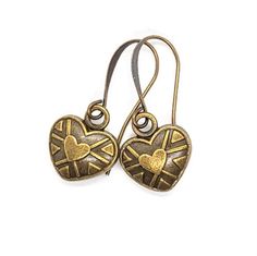 Brass Heart Earrings in an Antique Bronze Finish