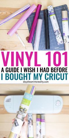 a person holding an item in their hand with text overlay that reads vinyl 101 a guide i wish i had before i bought my cricut