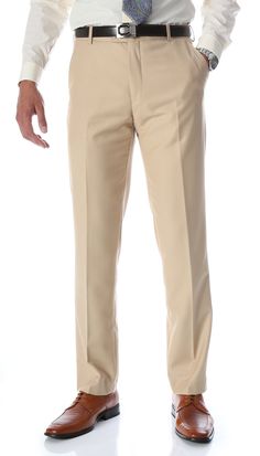 Our brand new Halo dress pants feature a stylish slim/modern fit made with imported European fabric, designed with comfort, fit and style in mind. Halo are the perfect formal and business casual pants. Features: Slim / Modern Fit Imported European Fabric Inner Waistband buttons for Attaching Button End Suspenders 2 Standard Vertical Side Pockets 2 Standard Horizontal Rear Pockets Flat Front Zipper & Clasp Frontal Closure Choose From Hemmed Closed Bottoms or Unhemmed Open Bottoms 65% Polyeste Beige Dress Pants, Dress Pants Men, Formal Dress Pants, Tan Dress Pants, Dress Pants Mens, Gentleman's Wardrobe, Mens Slacks, Tan Dress, Fitted Dress Pants