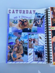 an open notebook with pictures of women and men on the pages that say,'saturday me & mommy '