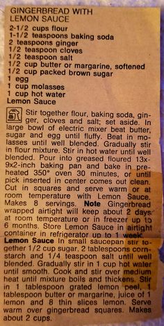 the recipe for gingerbread with lemon sauce