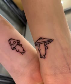 Couple tattoo, mushroom, mini tattoos Cute Lil Matching Tattoos, Matching Alien Tattoos For Best Friends, Grunge Tattoo Matching, Funny Lil Tattoos, Tattoo Ideas For Group Of 3, Cute Funny Matching Tattoos, Small Cute Funny Tattoos, Weird Couples Tattoos, Cute Matching Animal Tattoos