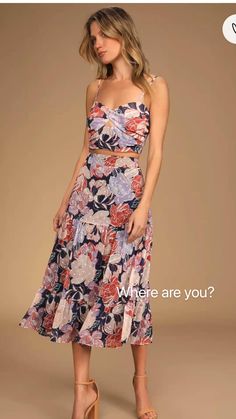 Floral Two Piece, Summer Wedding Guests, Guest Attire, Wedding Attire Guest, Cocktail Attire, Tiered Midi Dress, Wedding Guest Dress Summer, Dress Set, Guest Outfit