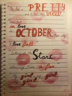 a notebook with writing on it that says pretty and i'm october the year starts