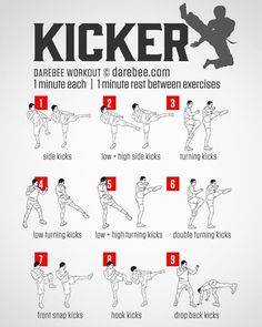 a poster with instructions on how to do the kickbox exercise for beginner athletes