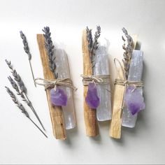 palo santo. lavender. amethyst and selenite Magia Das Ervas, Selenite Wands, Witchy Crafts, Smudge Sticks, Citrine Crystal, Nature Crafts, Crystal Points, Amethyst Crystal, Crystals And Gemstones