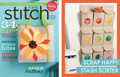 the cover of stitch magazine with an image of a handbag hanging on a wall