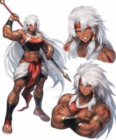 People With White Hair, Buff Lady, Dark Skin Anime Characters, Female Barbarian, Barbarian Art, Amazons Women Warriors, Green Lantern Power Ring